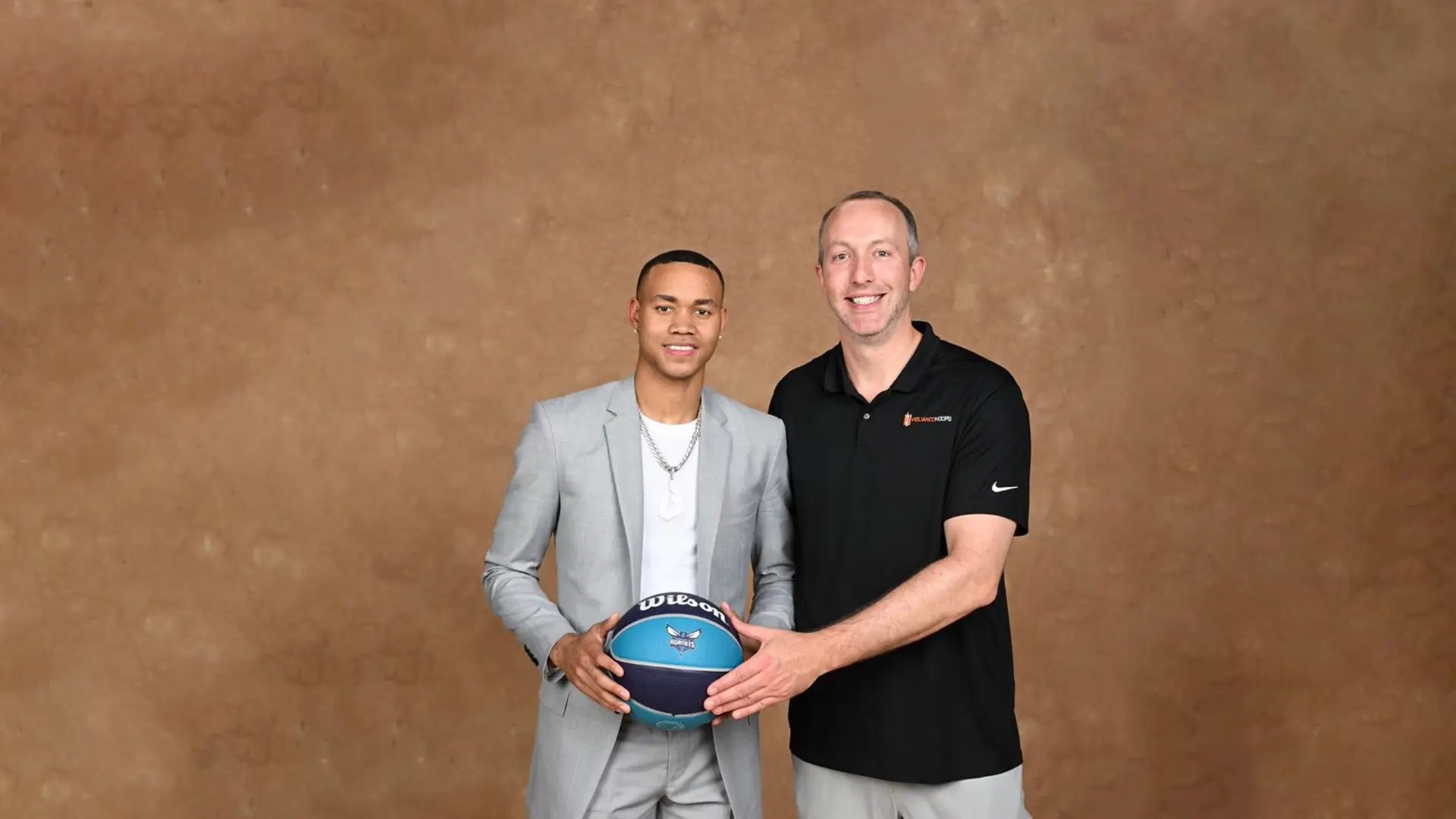 Bryce McGowens with Thomas Viglianco — taken the day Bryce was drafted to the Charlotte Hornets